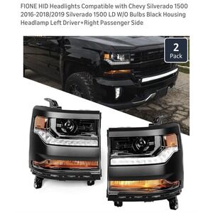 FIONE HID Projector Headlight Assemblies Pair 16-19 Silverado 1500 LD Black